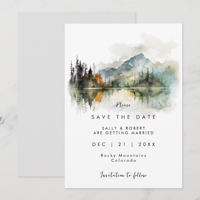 rustic fall mountain wedding save the date card (Front/Back)