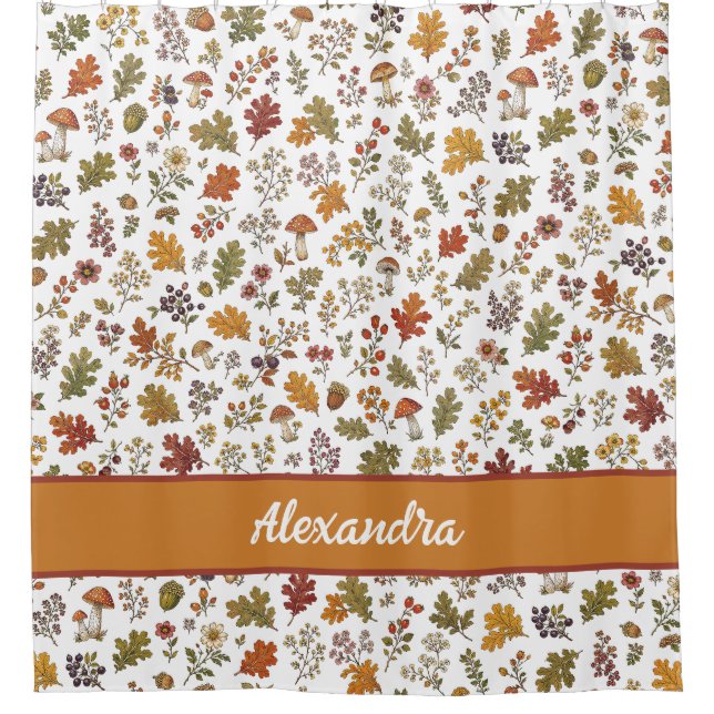 Rustic Fall Mushroom Leaves Woodland Monogram Name (Front)
