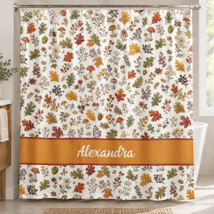 Rustic Fall Mushroom Leaves Woodland Monogram Name