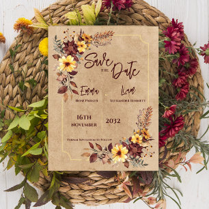 Rustic Fall Mustard Floral  Wedding Save The Date Postcard
