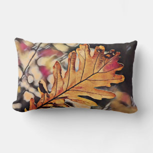 Rustic fall oak leaf orange brown yellow lumbar pillow