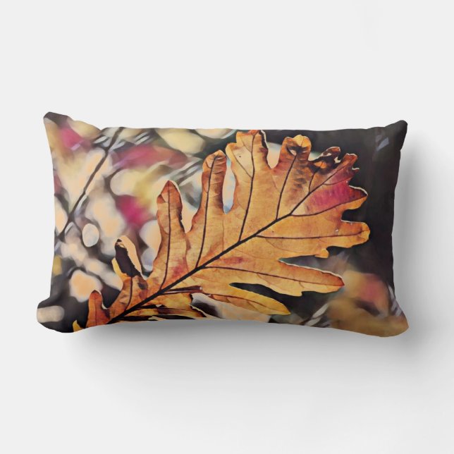Rustic fall oak leaf orange brown yellow  lumbar pillow (Front)