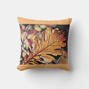 Rustic fall oak leaf orange brown yellow  throw pillow