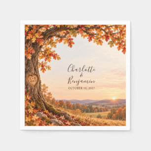 Rustic Fall Oak Tree Sunset Wedding Paper Napkin