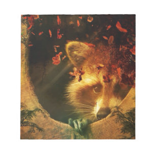 Rustic fall orange autumn leaves woodland raccoon notepad