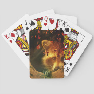 Rustic fall orange autumn leaves woodland raccoon playing cards