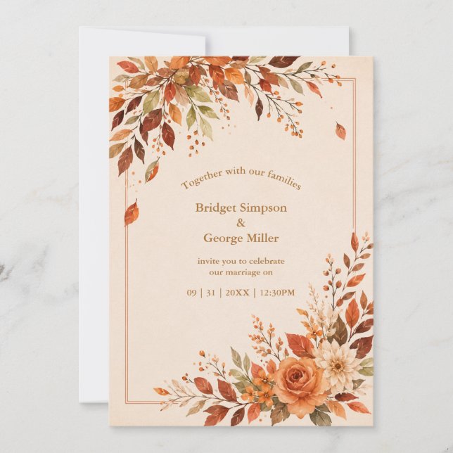Rustic Fall Orange Foliage Wedding  Invitation (Front)