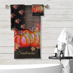 Rustic Fall Orange Pumpkin Cute Wood Bath Towel