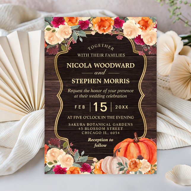 Rustic Fall Orange Pumpkin floral wedding Invitation (Creator Uploaded)