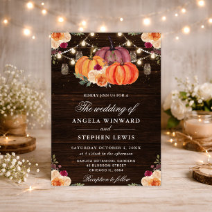 Rustic Fall Orange Pumpkins Floral Wedding Invitation