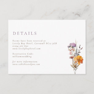Rustic Fall Orange & Purple Wildflowers Wedding Enclosure Card