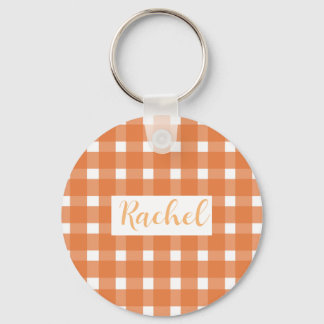 Rustic Fall Orange White Gingham  Keychain