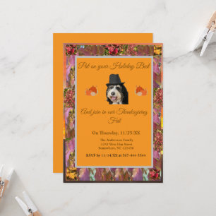 Rustic Fall Pilgrim Dog Thanksgiving  Invitation