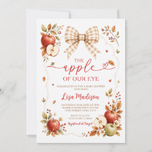 Rustic Fall Plaid Bow Apple of our Eye Baby Shower Invitation