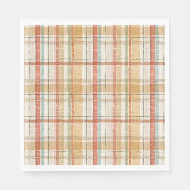 Rustic Fall Plaid Watercolor Pattern Napkin (Front)