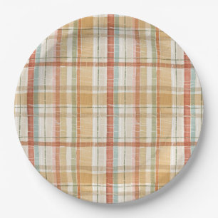 Rustic Fall Plaid Watercolor Pattern Paper Plate