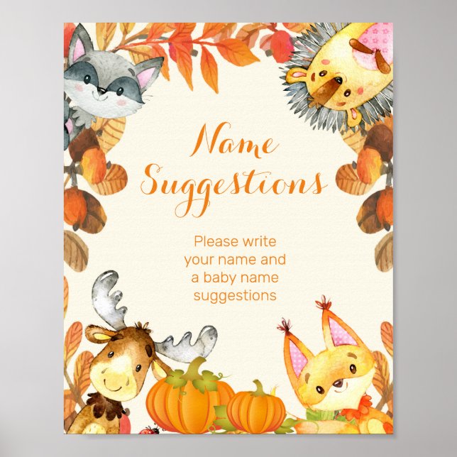 Rustic Fall Pumpkin Animal Name Suggestions. Poster (Front)