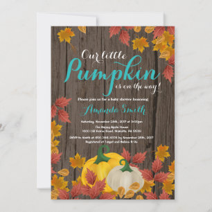 Rustic Fall Pumpkin Aqua Baby Shower invitation