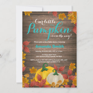 Rustic Fall Pumpkin Aqua Baby Shower invitation