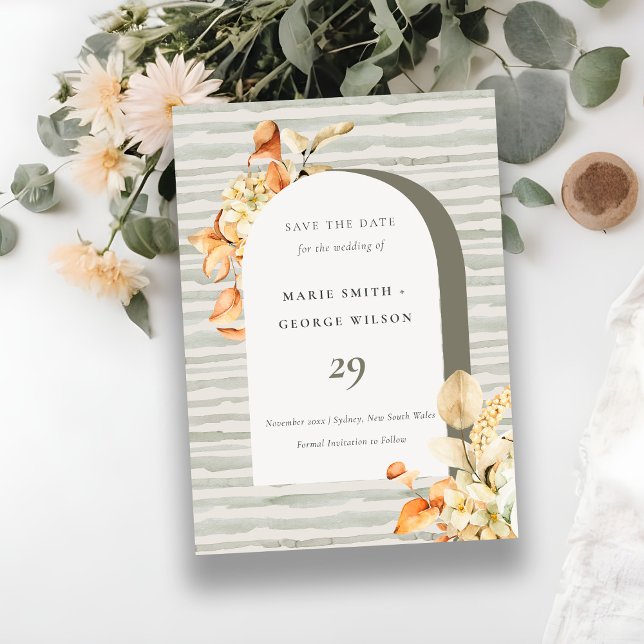 Rustic Fall Pumpkin Arch Floral Save the Date Card (Creator Uploaded)