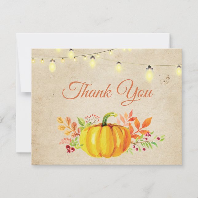 Rustic Fall Pumpkin Autumn Thank You card (Front)
