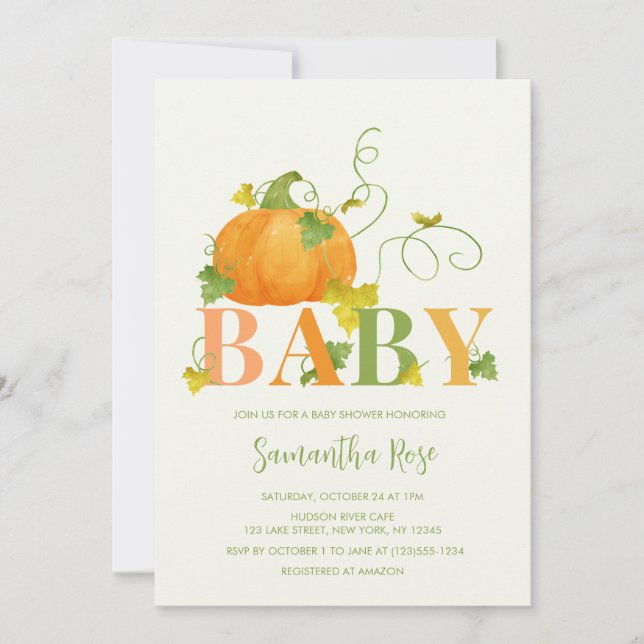 RUSTIC FALL PUMPKIN BABY SHOWER INVITATION (Front)