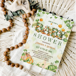 Rustic Fall Pumpkin Baby Shower Invitation