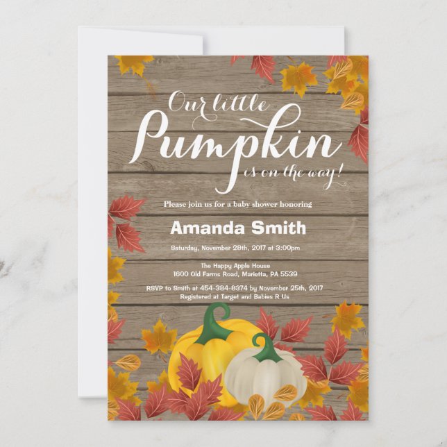 Rustic Fall Pumpkin Baby Shower Invitation (Front)