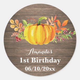 Rustic Fall Pumpkin Birthday Party Thank You Classic Round Sticker