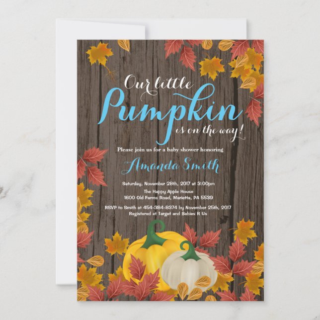 Rustic Fall Pumpkin Boy Baby Shower invitation (Front)