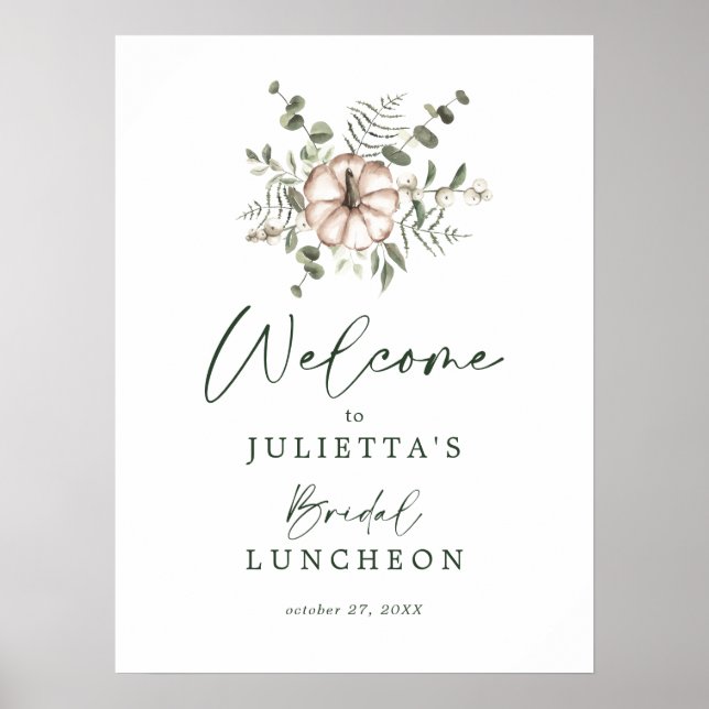 Rustic Fall Pumpkin Bridal Luncheon Welcome Sign (Front)