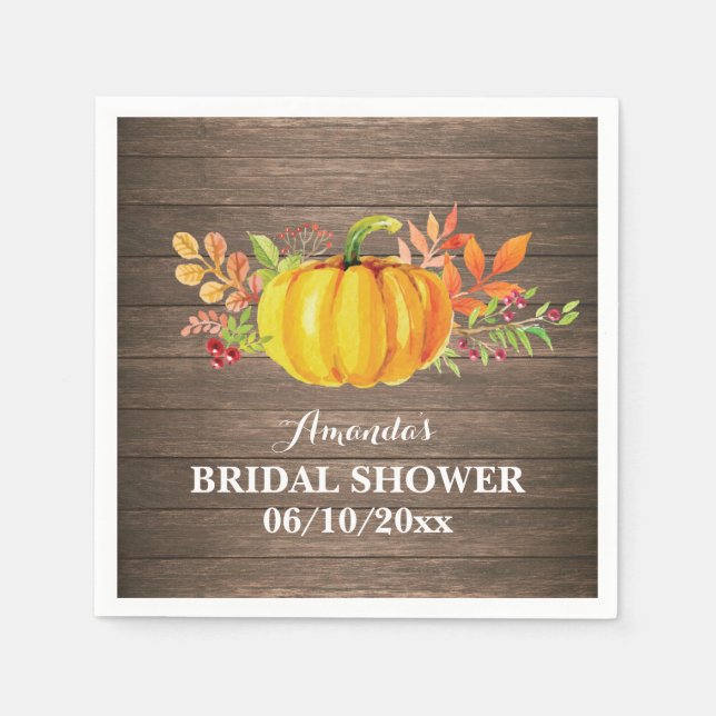 Rustic Fall Pumpkin Bridal Shower Napkin (Front)