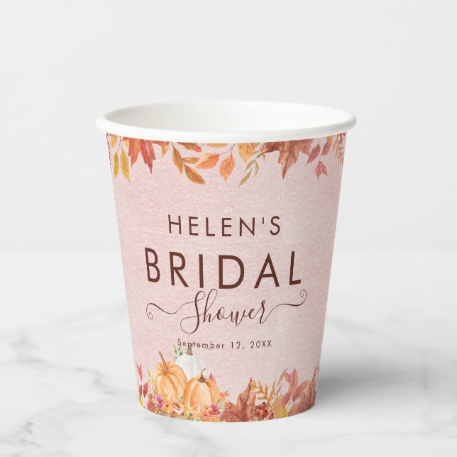 Rustic Fall pumpkin Bridal Shower  Paper Cups (Front)