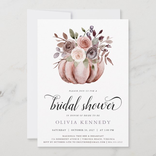 Rustic Fall Pumpkin Bridal Shower Rust Floral   Invitation (Front)