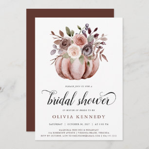 Rustic Fall Pumpkin Bridal Shower Rust Floral  Invitation