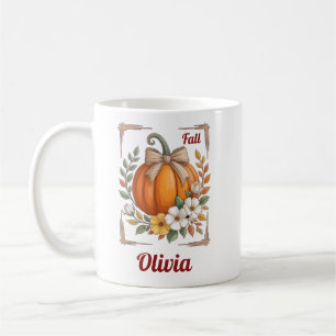 Rustic Fall Pumpkin Burlap Bow Wildflowers Autumn  Coffee Mug