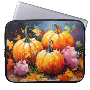 Rustic Fall Pumpkin Colourful Autumn Leaves Laptop Sleeve