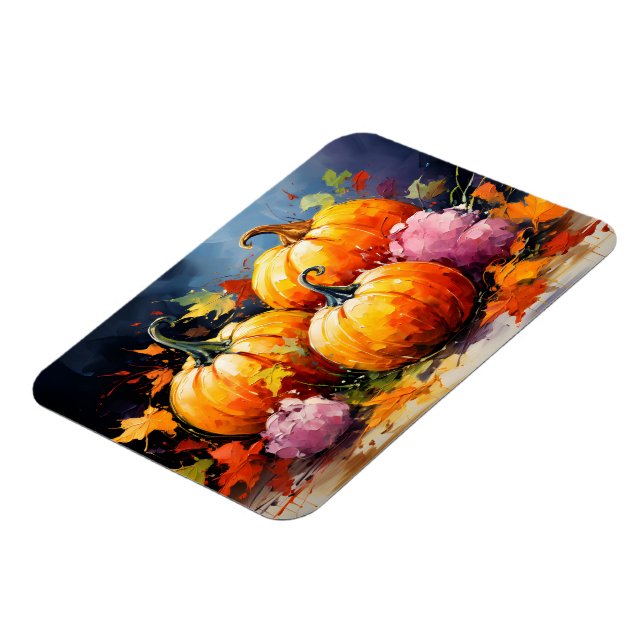 Rustic Fall Pumpkin Colourful Autumn Leaves Magnet (Left Side)
