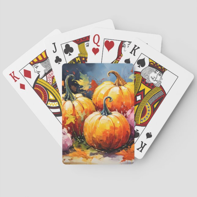Rustic Fall Pumpkin Colourful Autumn Leaves Playing Cards (Back)