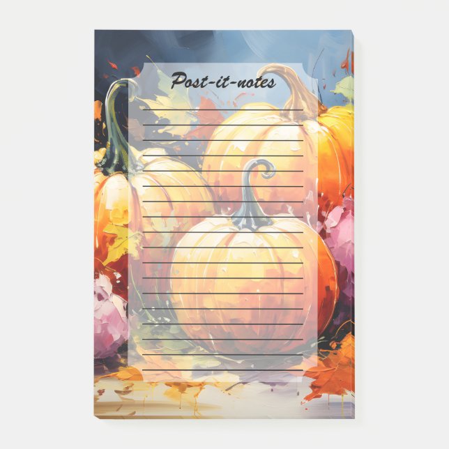 Rustic Fall Pumpkin Colourful Autumn Leaves Post-it Notes (Front)