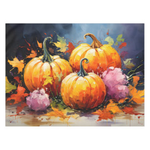 Rustic Fall Pumpkin Colourful Autumn Leaves Tablecloth