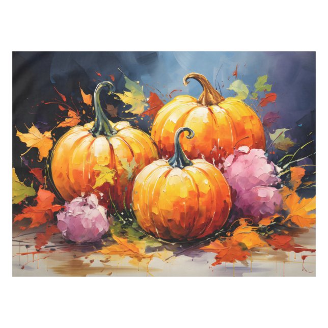 Rustic Fall Pumpkin Colourful Autumn Leaves Tablecloth (Front (Horizontal))