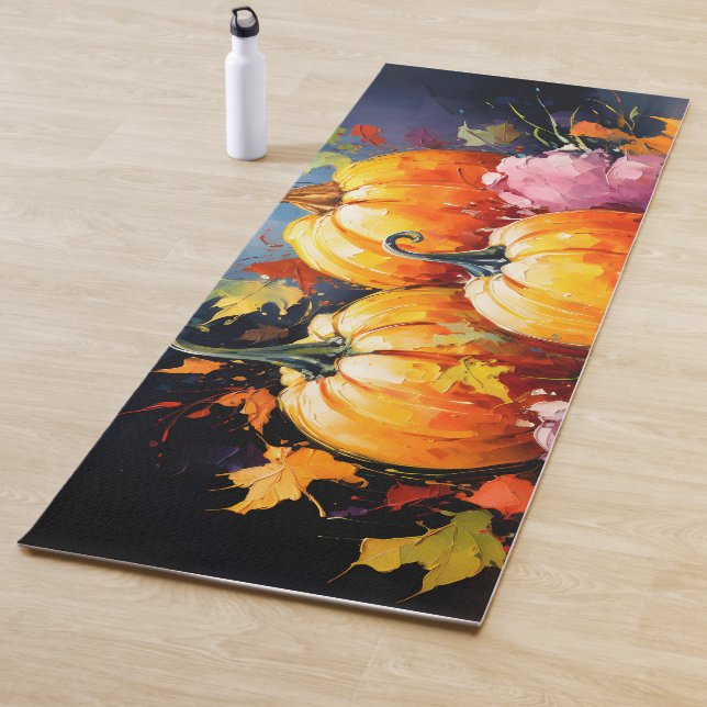 Rustic Fall Pumpkin Colourful Autumn Leaves Yoga Mat (In Situ)