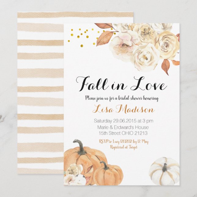 Rustic Fall Pumpkin Fall in Love Bridal Shower Invitation (Front/Back)