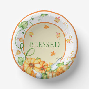 Rustic Fall Pumpkin Floral Blessed Thanksgiving  Paper Plate