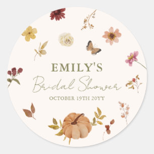 Rustic Fall Pumpkin Floral Bridal Shower Classic Round Sticker