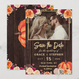 Rustic Fall Pumpkin floral wedding save the date