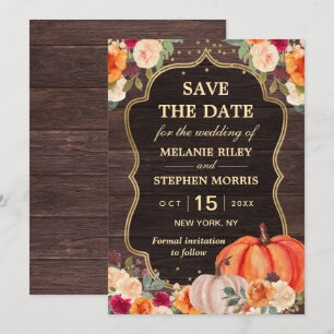 Rustic Fall Pumpkin floral wedding save the date