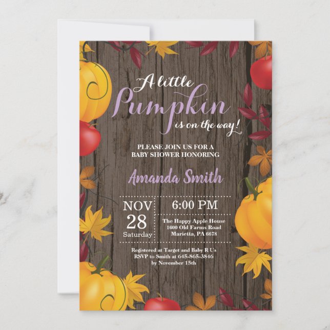 Rustic Fall Pumpkin Girl Baby Shower invitation (Front)