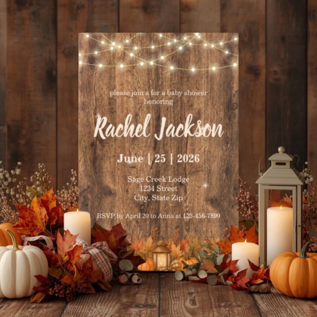 Rustic Fall Pumpkin Lantern Baby Shower Invitation (Cozy rustic fall baby shower invite with pumpkins, lanterns & autumn woodland charm.)